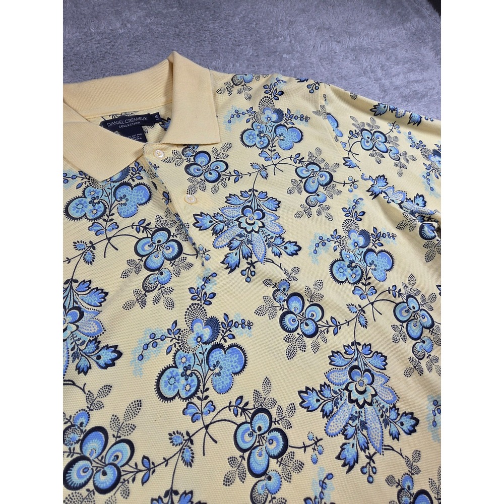 Daniel Cremieux Polo‎ Shirt Large Yellow Mens Floral Paisley Cotton Short Sleeve